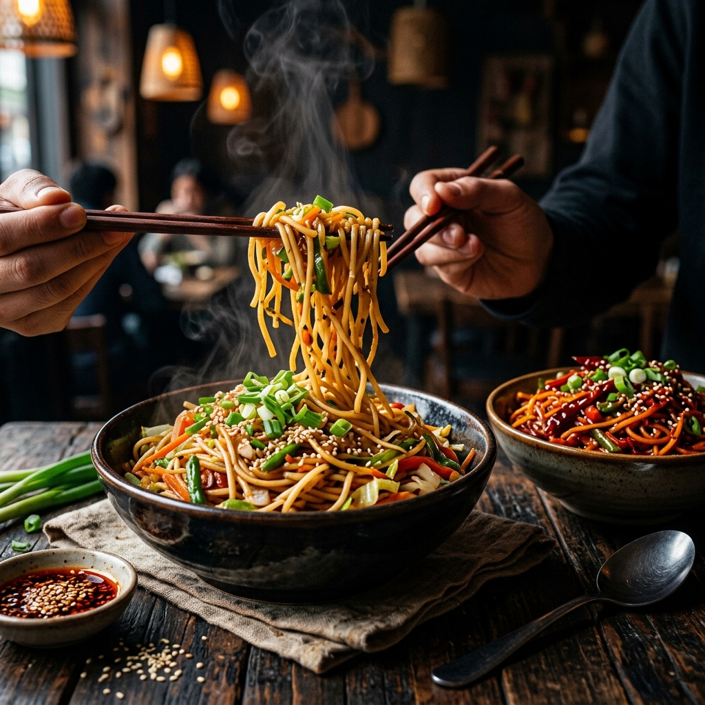 Stir fried hakka and garlic noodles
