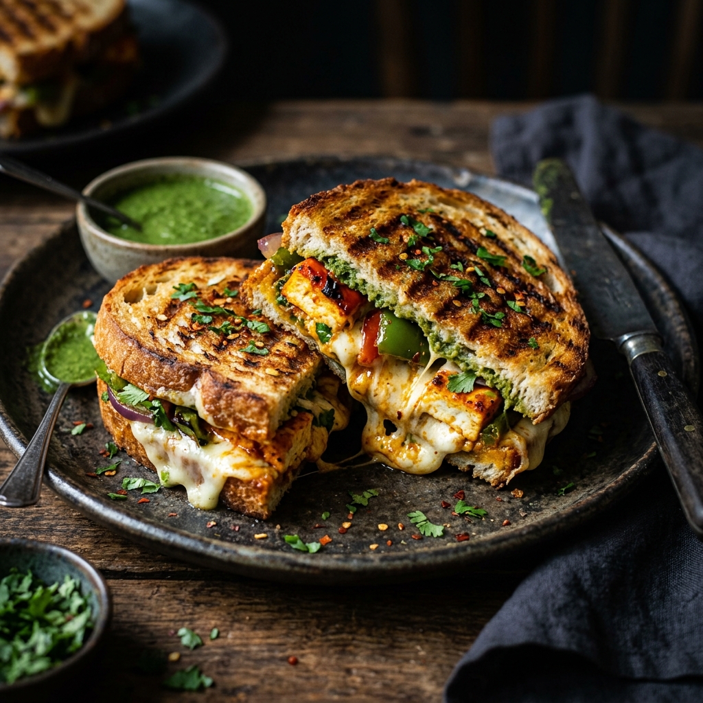 Paneer tikka grilled sandwich